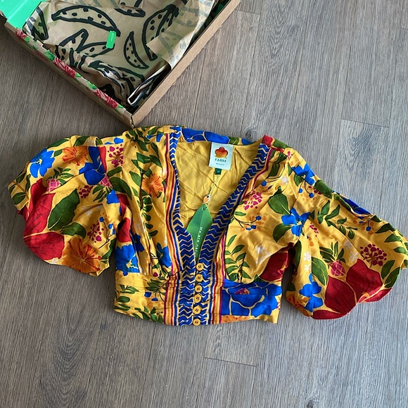 Farm Rio Yellow Floral Crop Top - Picture 4 of 13